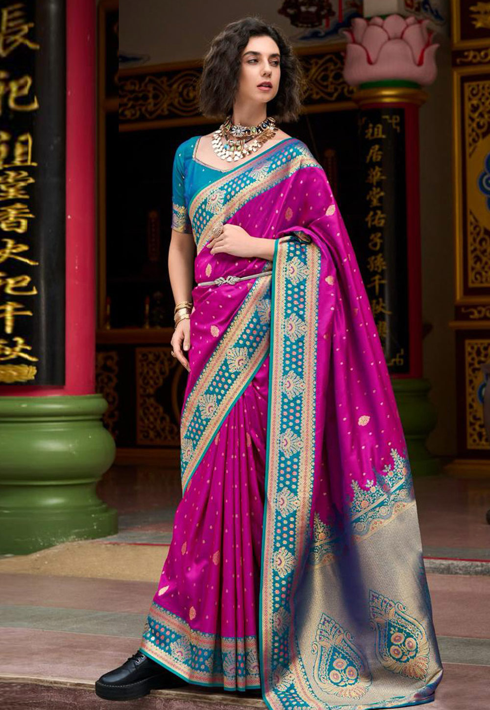 Magenta Banarasi Silk Saree 309822