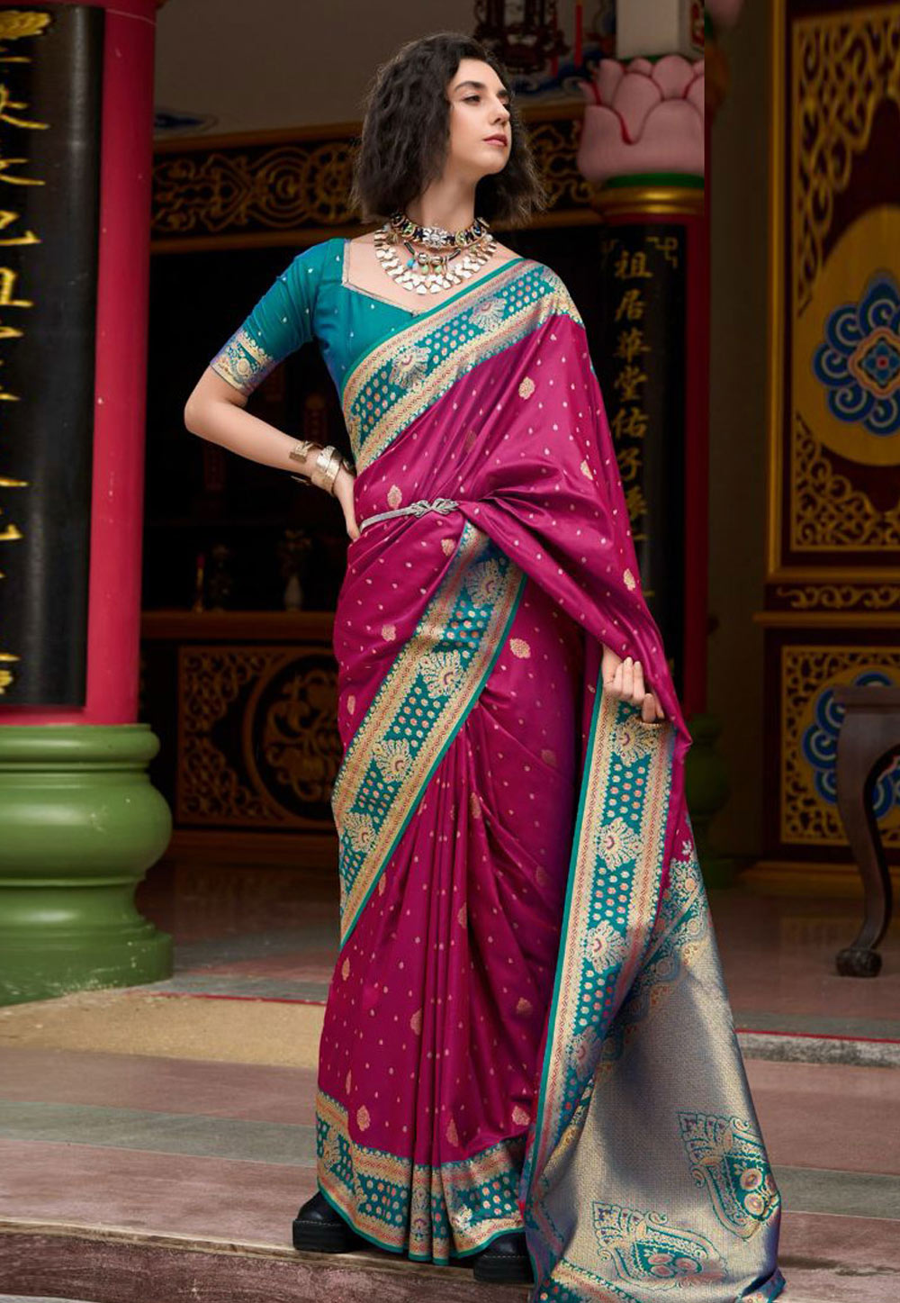 Magenta Banarasi Silk Saree 309828