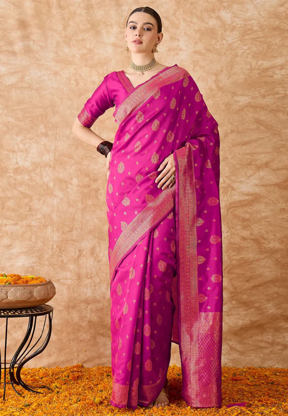 Magenta Banarasi Silk Saree 301506