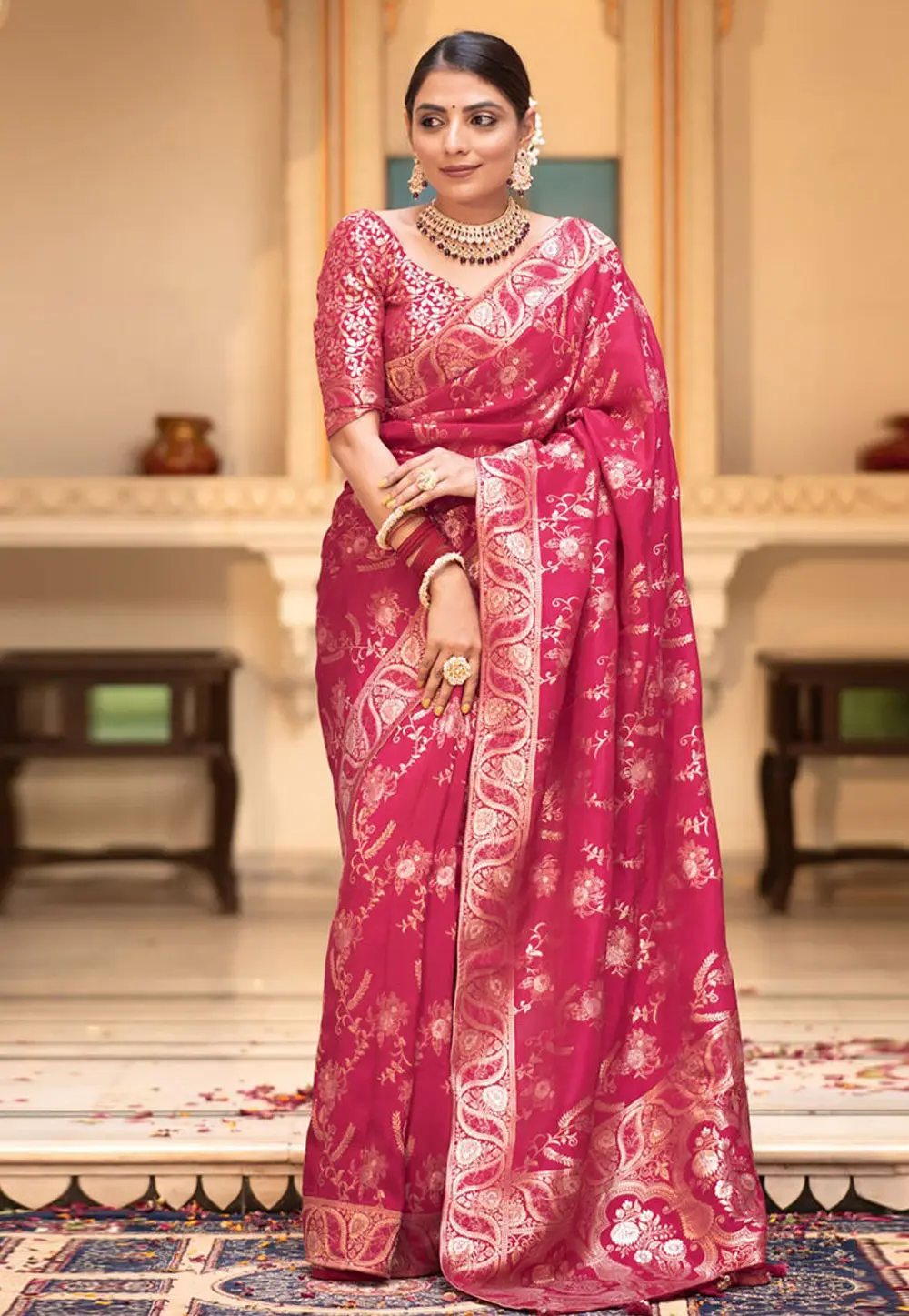 Magenta Banarasi Silk Saree 298163