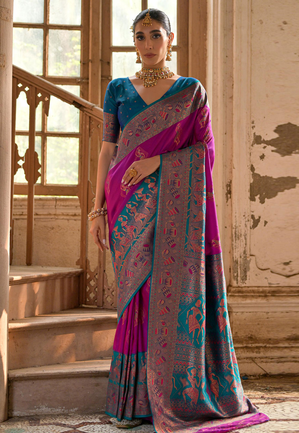 Magenta Banarasi Silk Saree With Blouse 310008