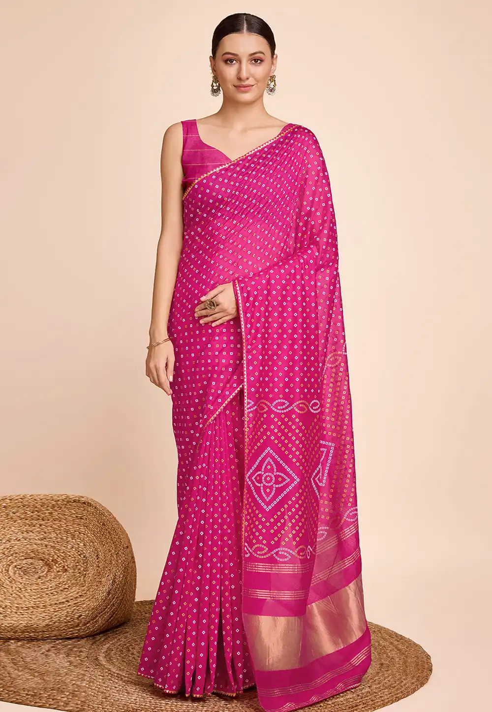 Magenta Bandhani Print Saree 289399