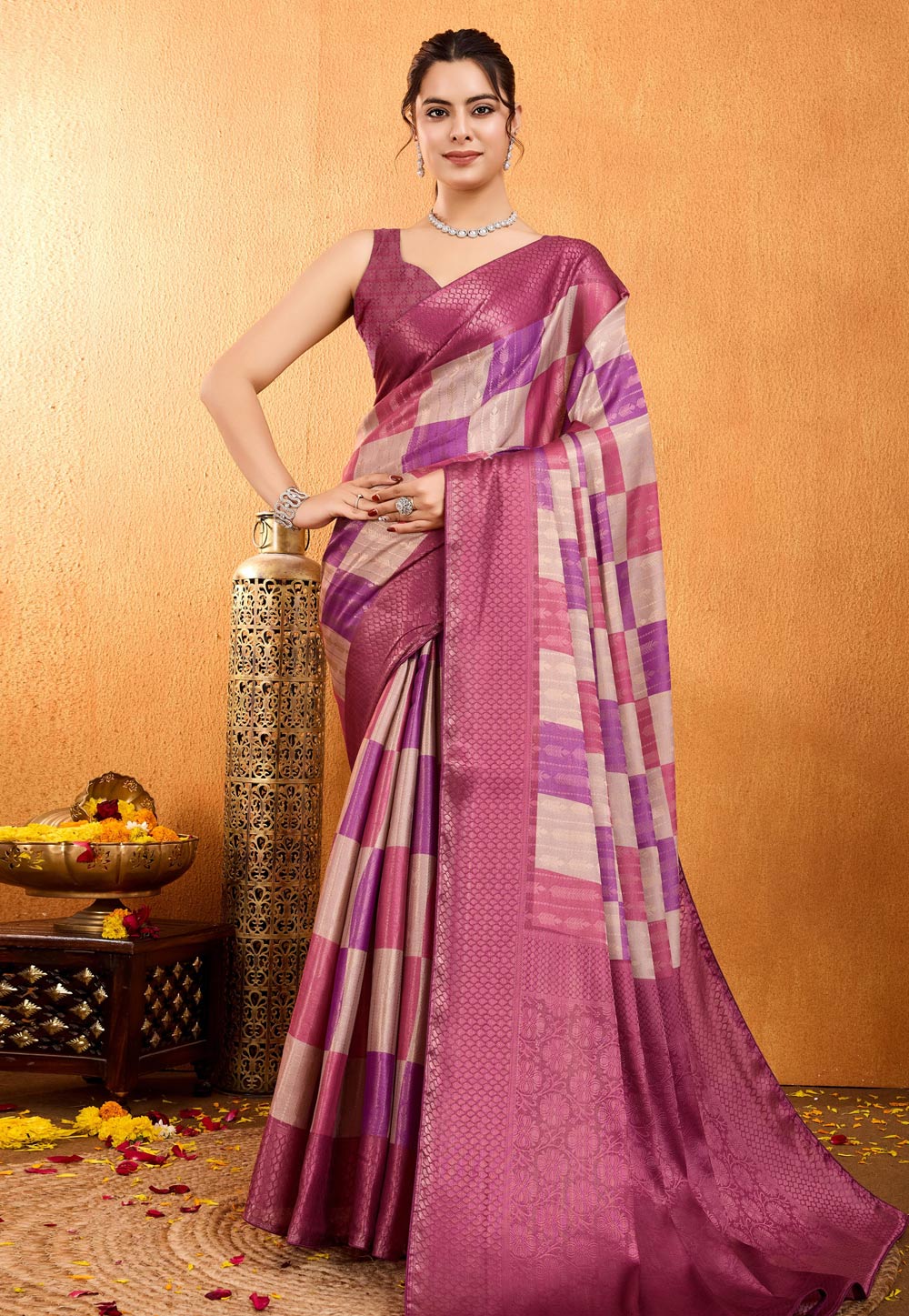 Magenta Brocade Silk Saree With Blouse 305622