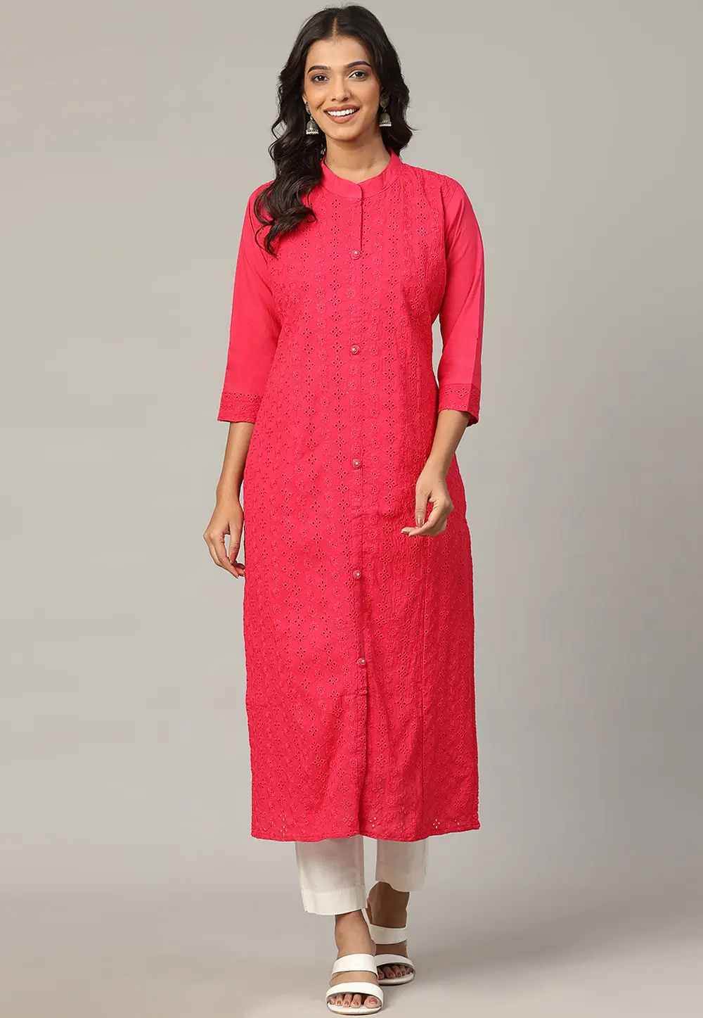 Magenta Cambric Cotton Long Tunic 300508