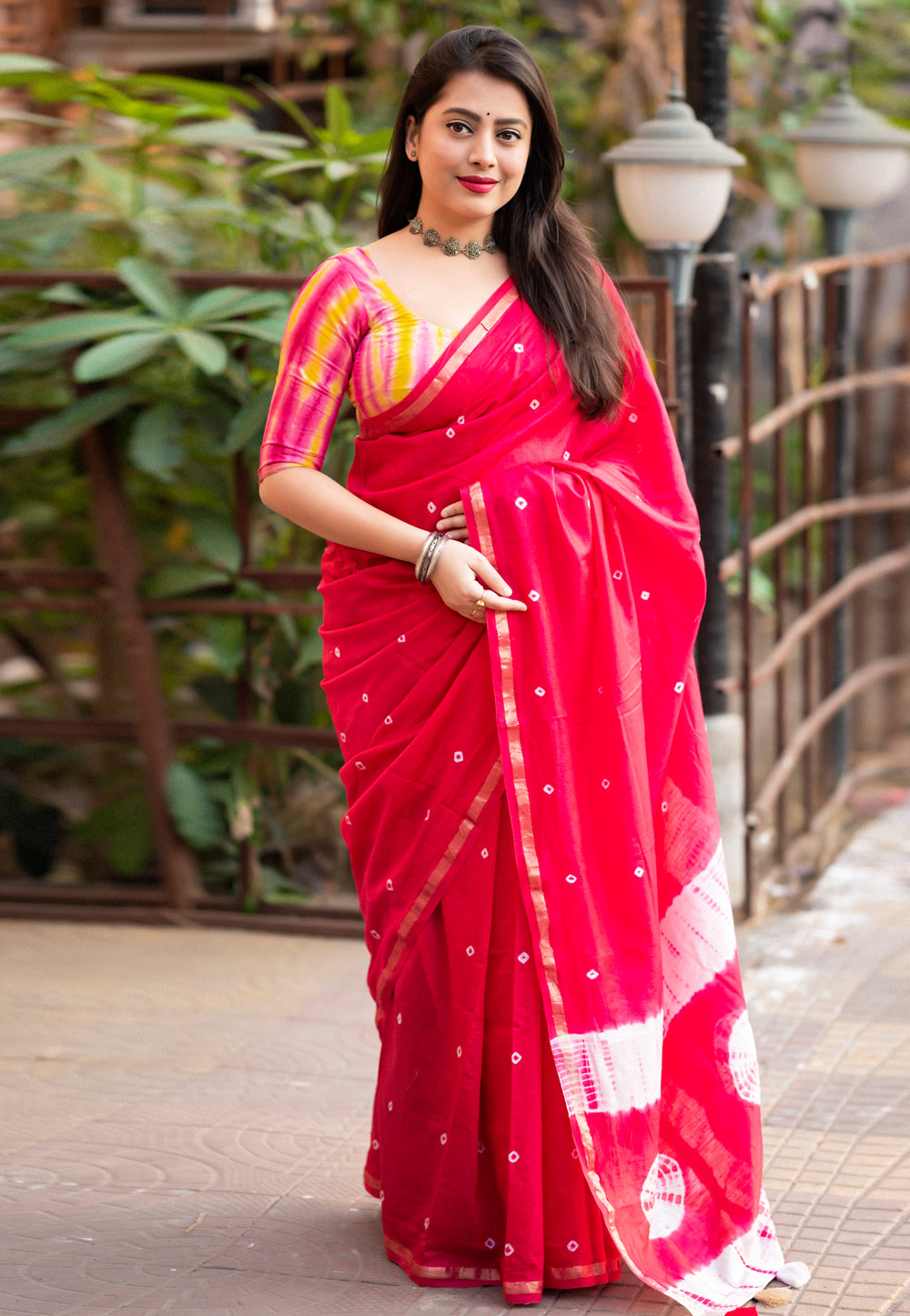 Magenta Chanderi Cotton Saree With Blouse 285580