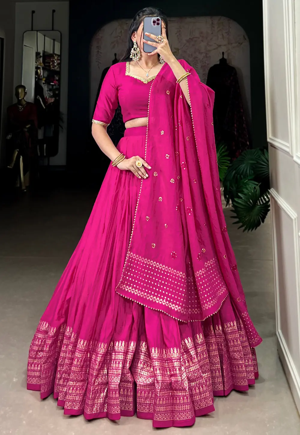 Magenta Chanderi Lehenga Choli 303552