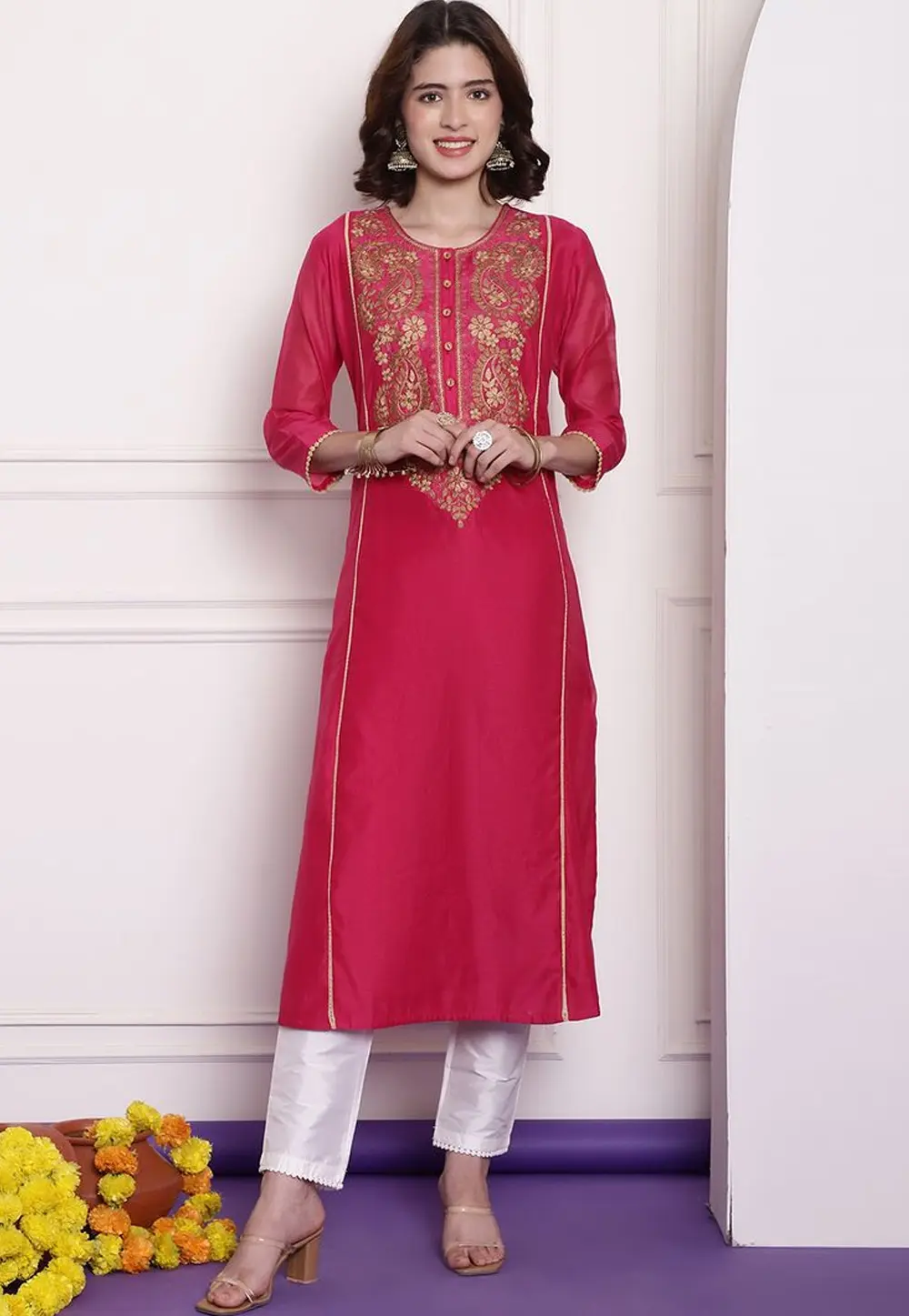 Magenta Chanderi Long Tunic 303990