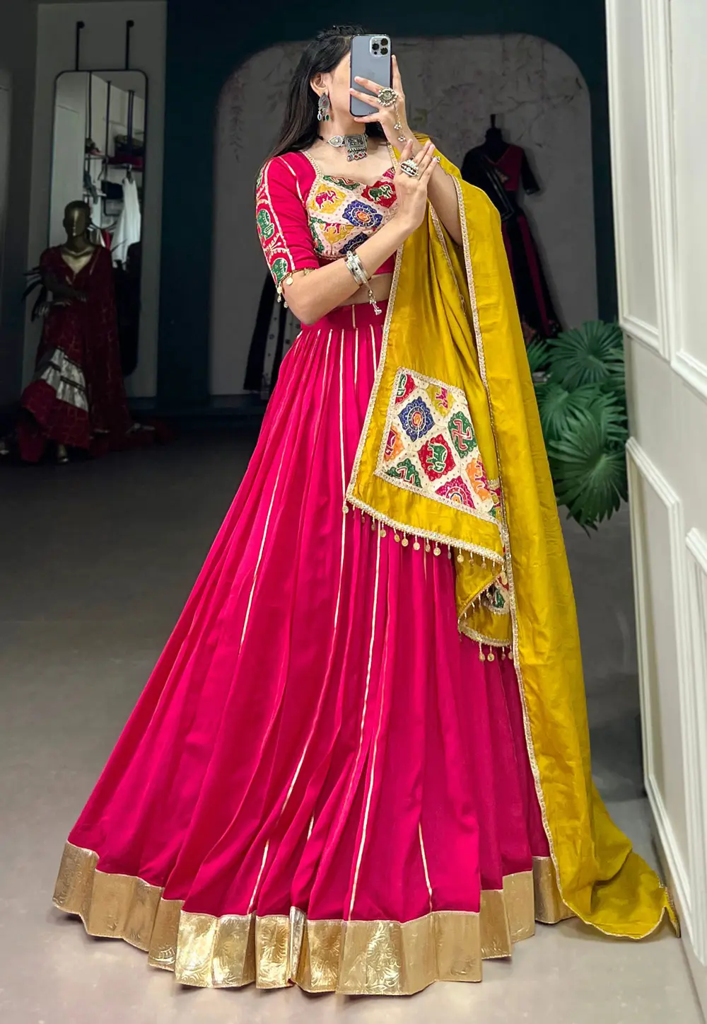 Magenta Chanderi Readymade Lehenga Choli 297259