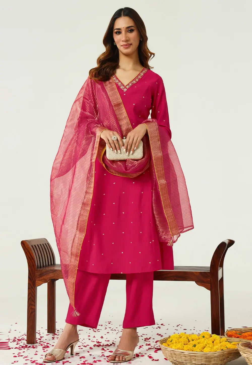 Magenta Chanderi Readymade Pakistani Suit 297066