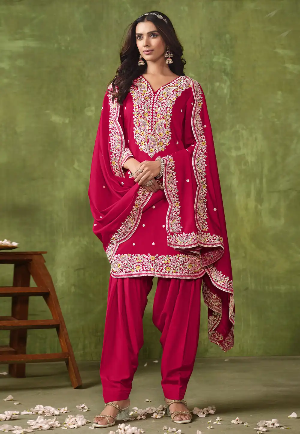 Magenta Chanderi Silk Patiala Suit 290983