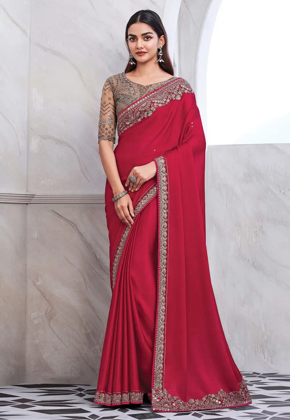 Magenta Chiffon Plain Saree With Designer Blouse 292724