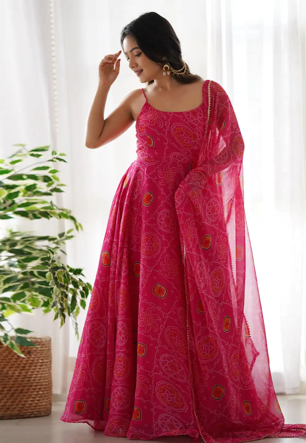 Magenta Chiffon Readymade Long Anarkali Suit 289876