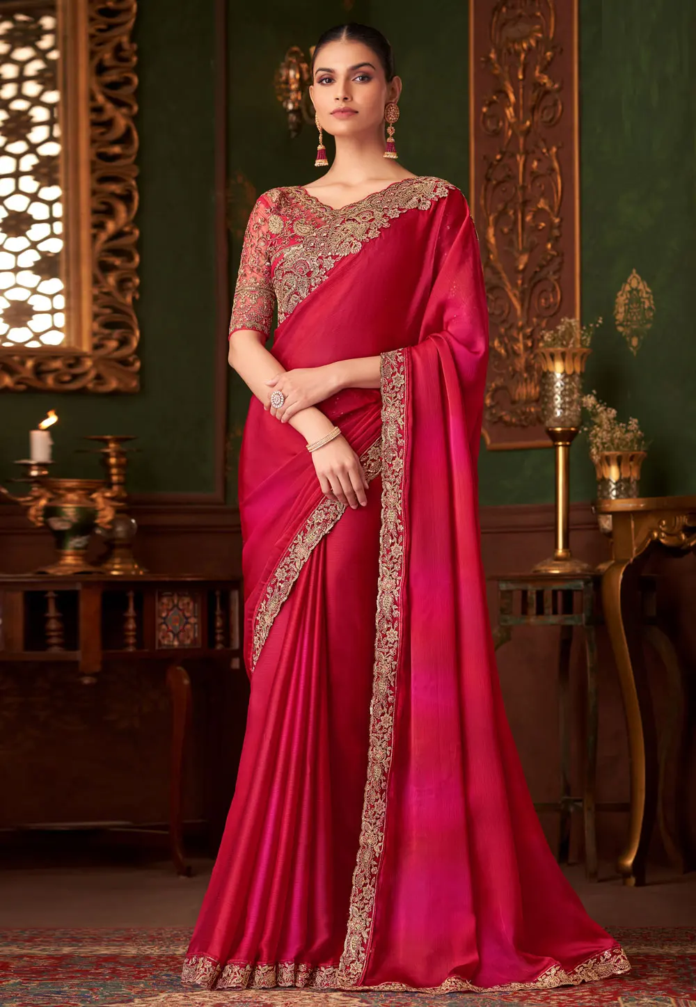 Magenta Chiffon Saree With Blouse 301103