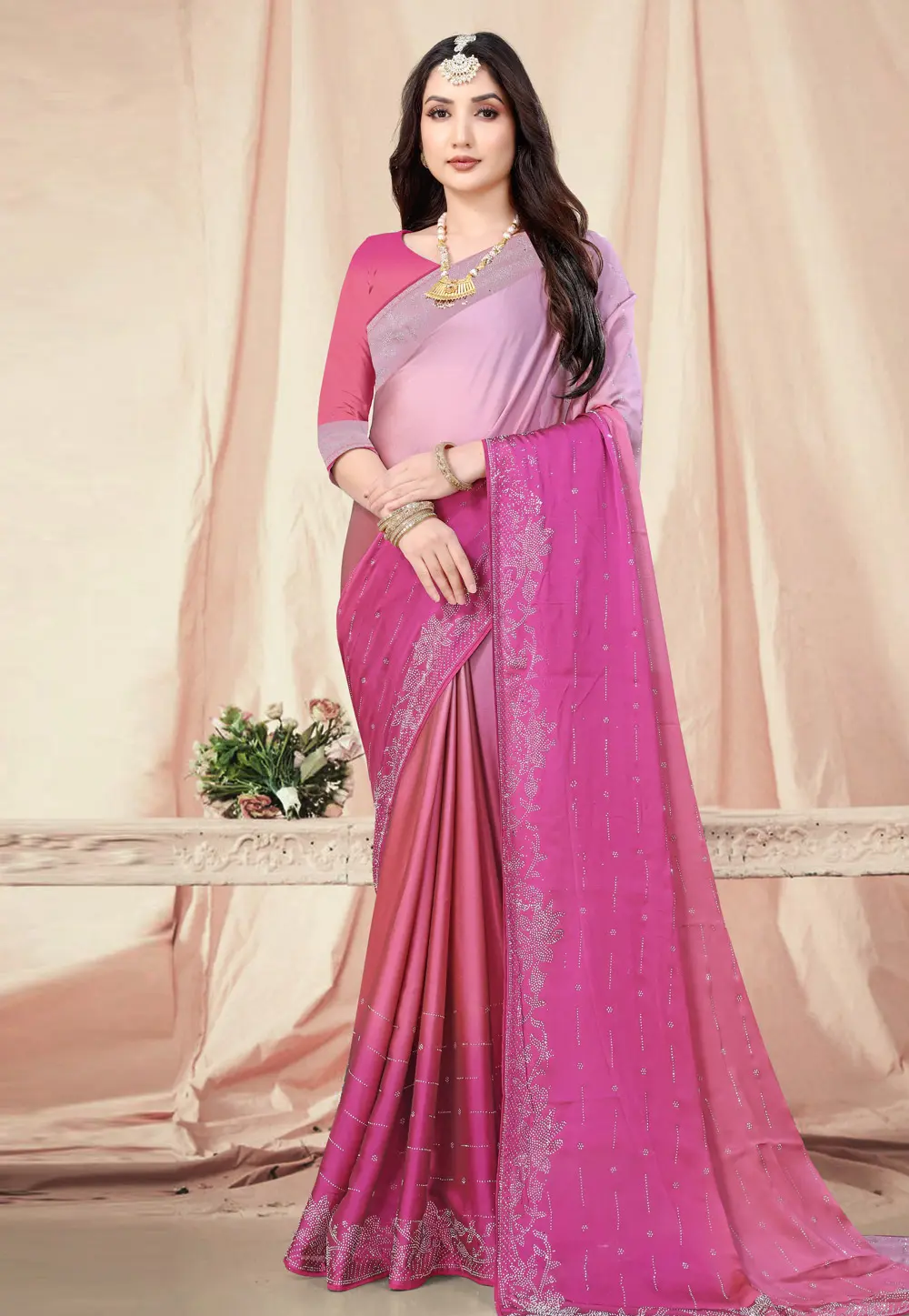 Magenta Chiffon Saree With Blouse 302521