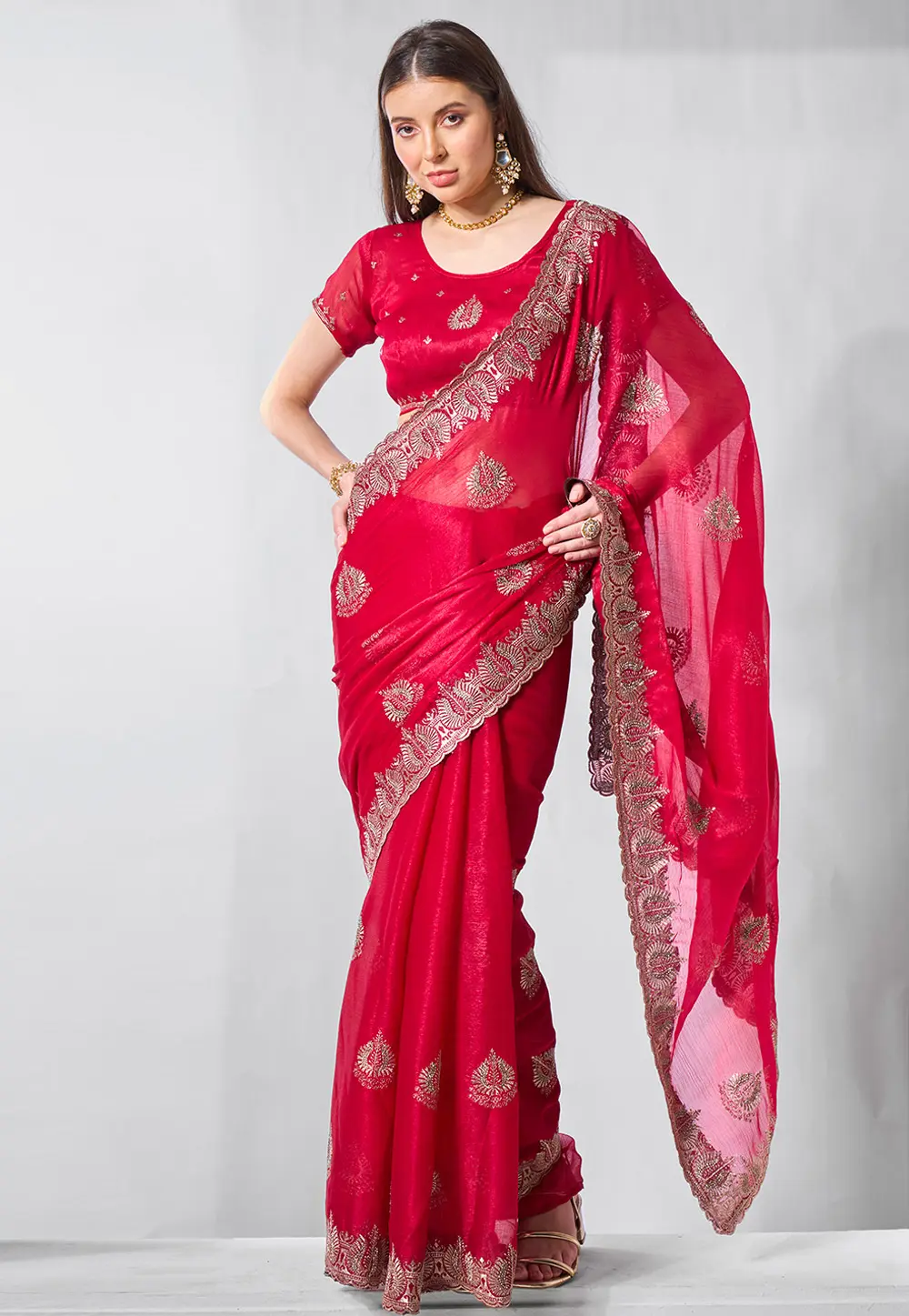 Magenta Chiffon Saree With Blouse 299051