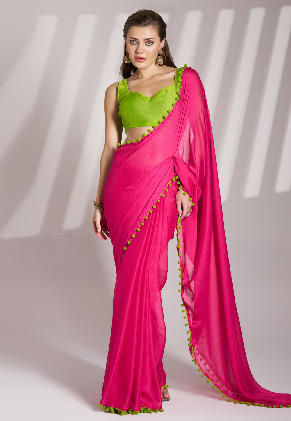 Magenta Chiffon Saree With Blouse 304950