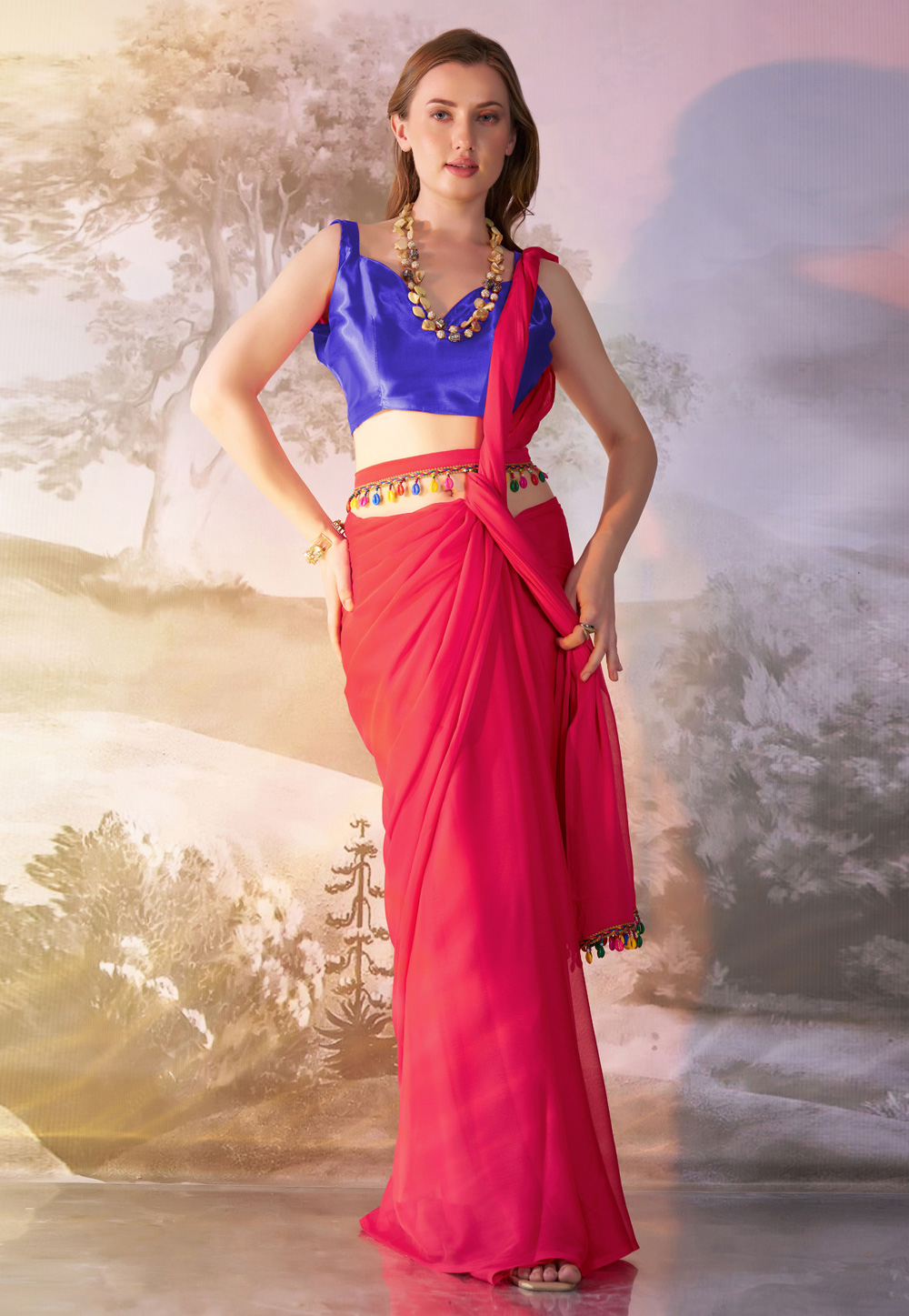 Magenta Chiffon Saree With Blouse 304953