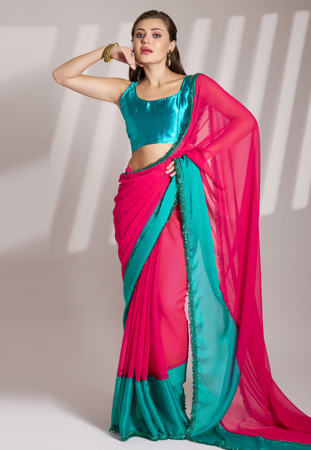 Magenta Chiffon Saree With Blouse 304960