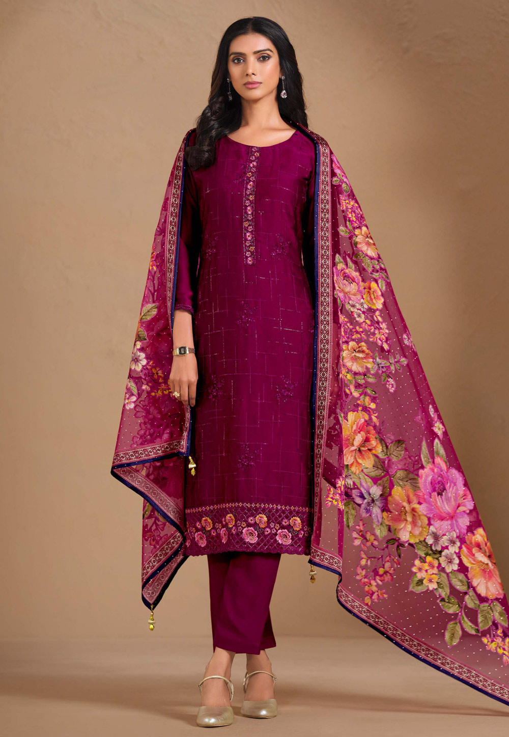 Magenta Chinon Chiffon Pakistani Suit 310635