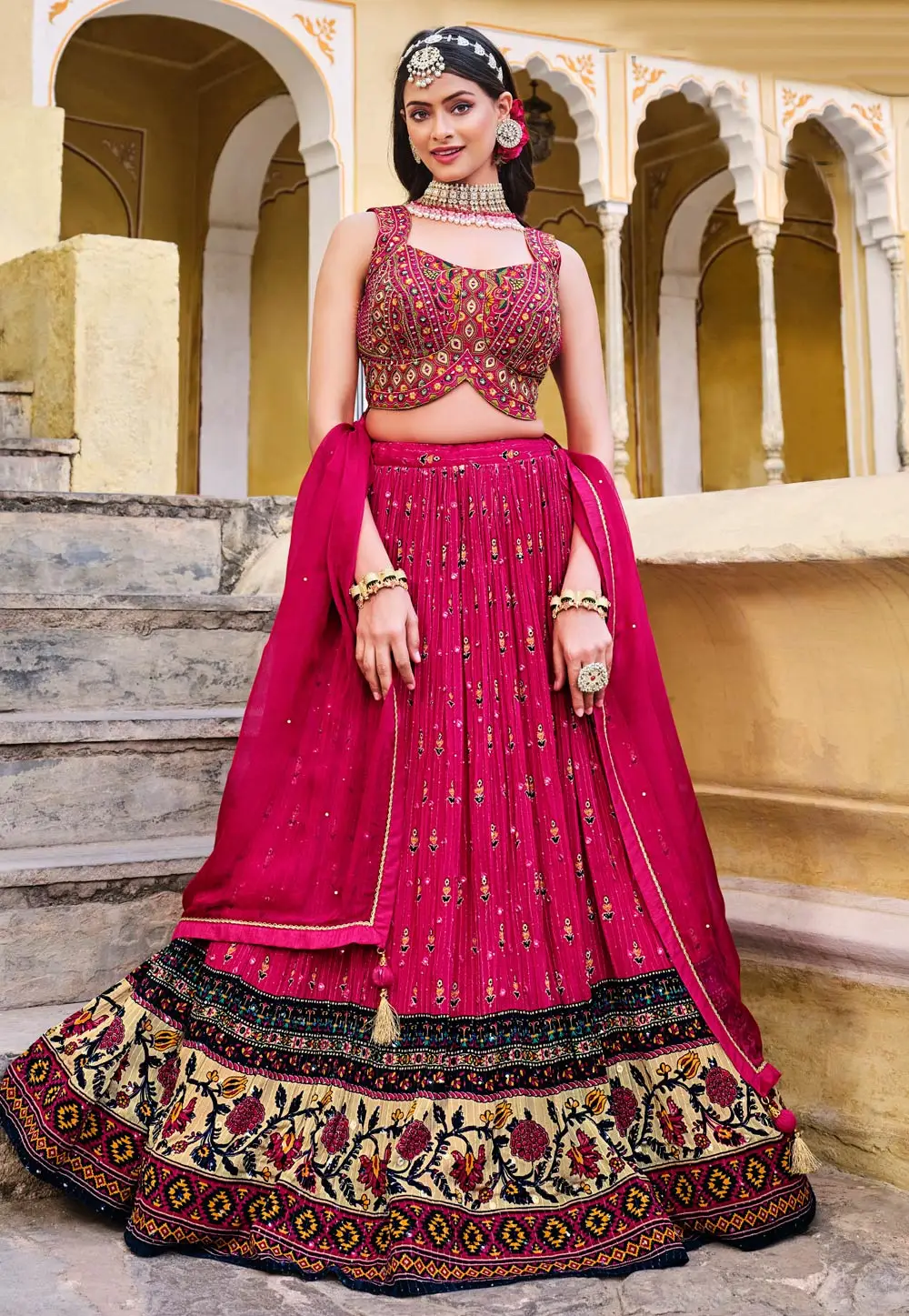 Magenta Chinon Circular Lehenga Choli 296042