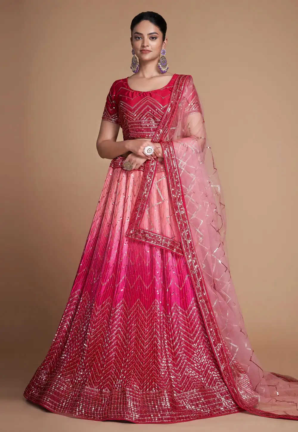 Magenta Chinon Circular Lehenga Choli 287839