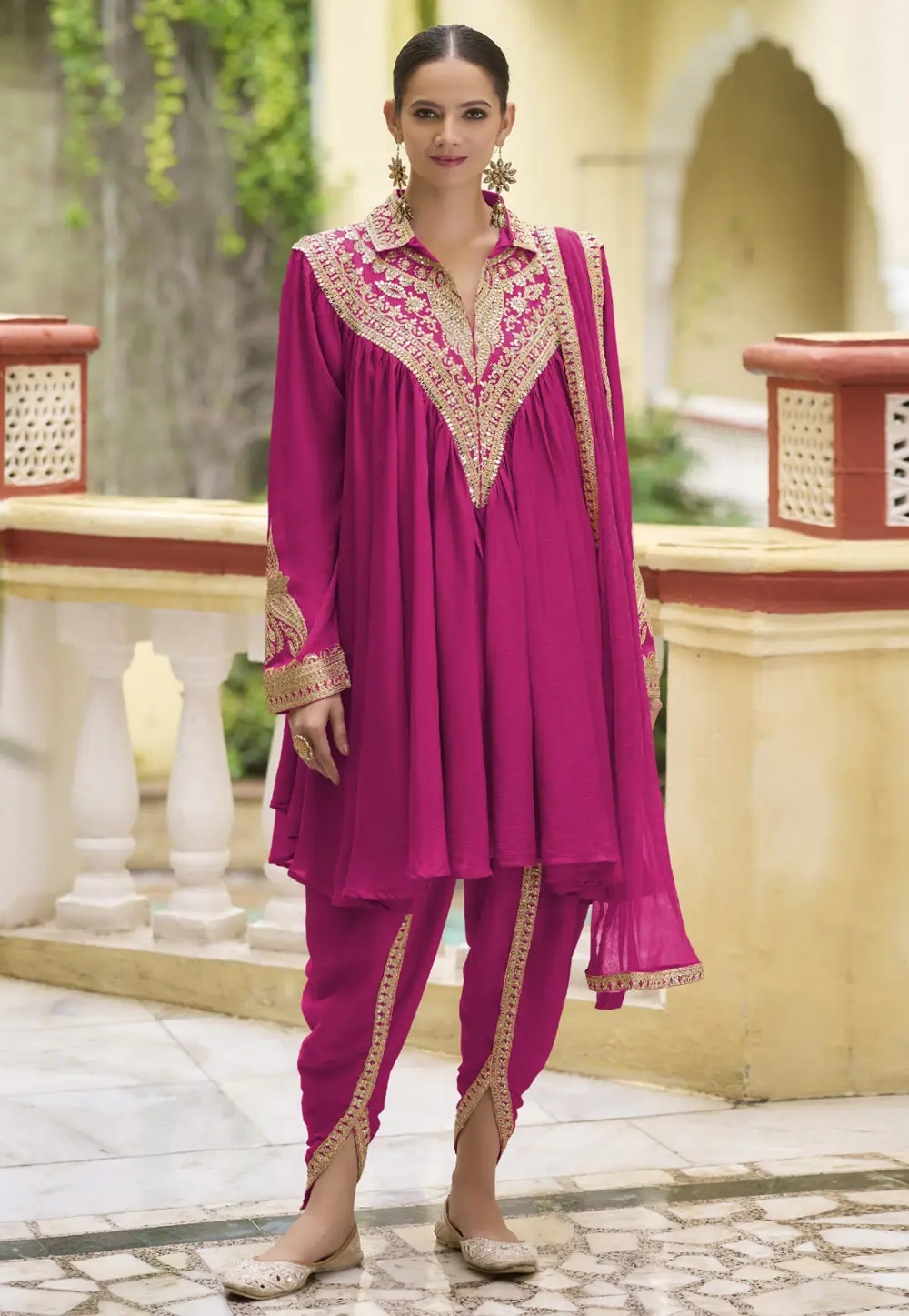 Magenta Chinon Dhoti Salwar Suit 298513