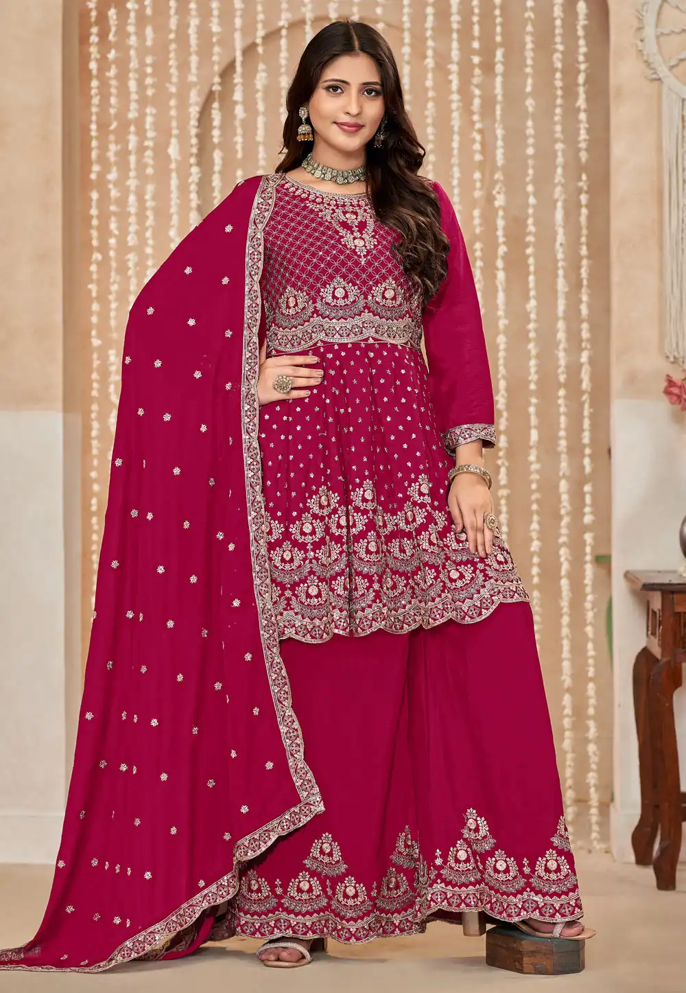 Magenta Chinon Embroidered Pakistani Suit 292860