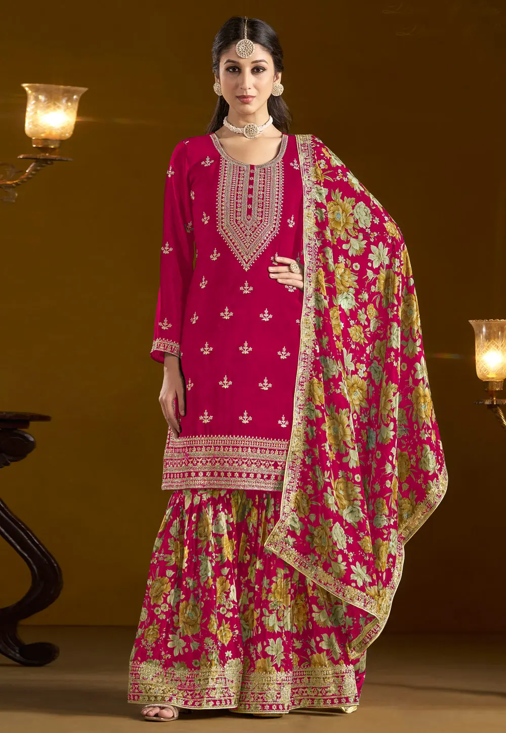 Magenta Chinon Gharara Suit 297455