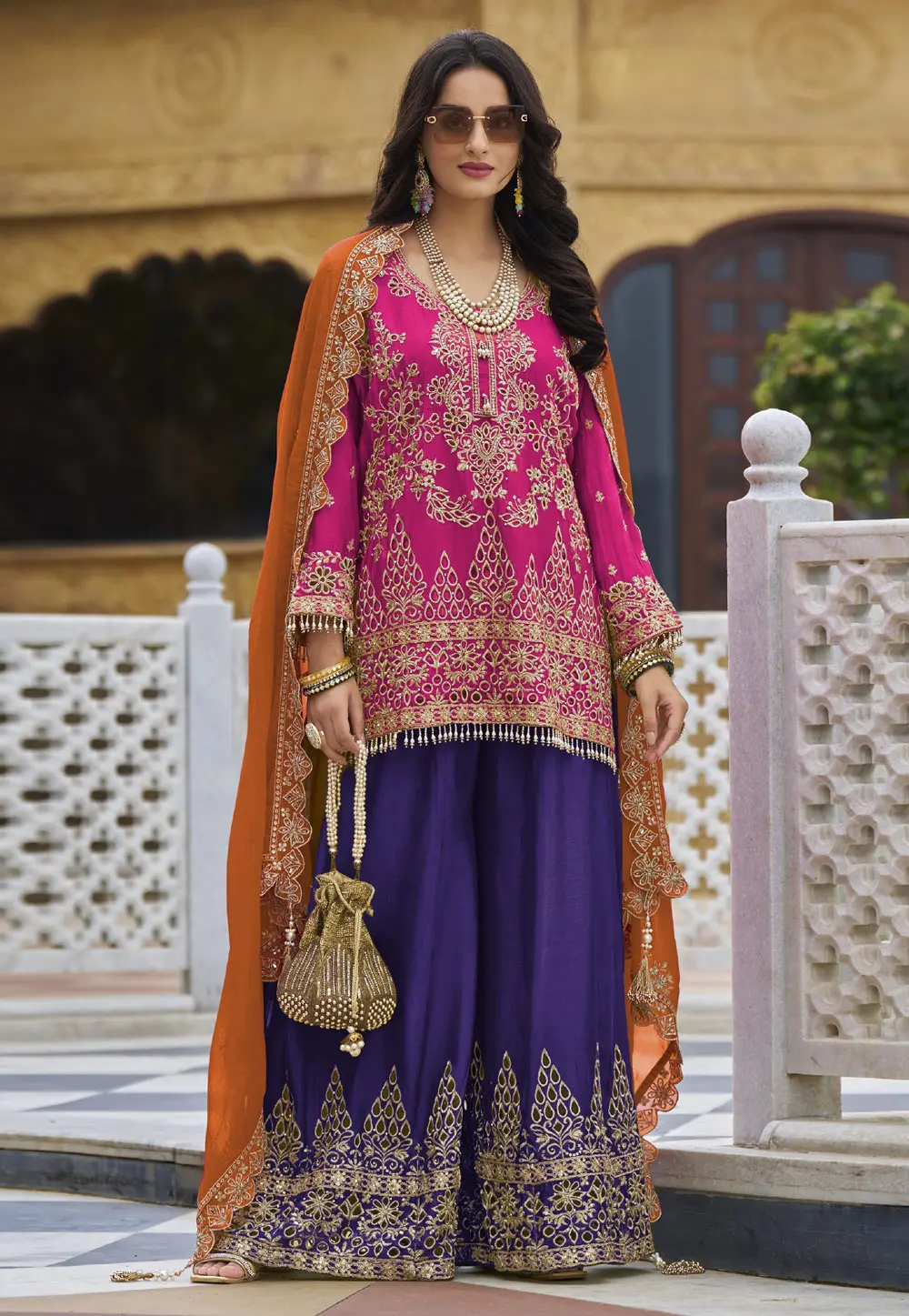 Magenta Chinon Pakistani Suit 298515