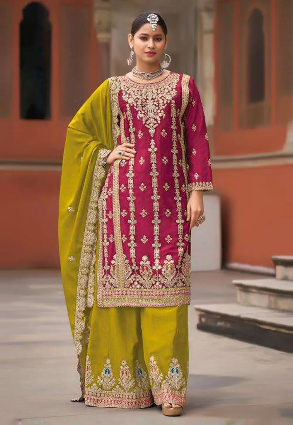 Magenta Chinon Pakistani Suit 295472