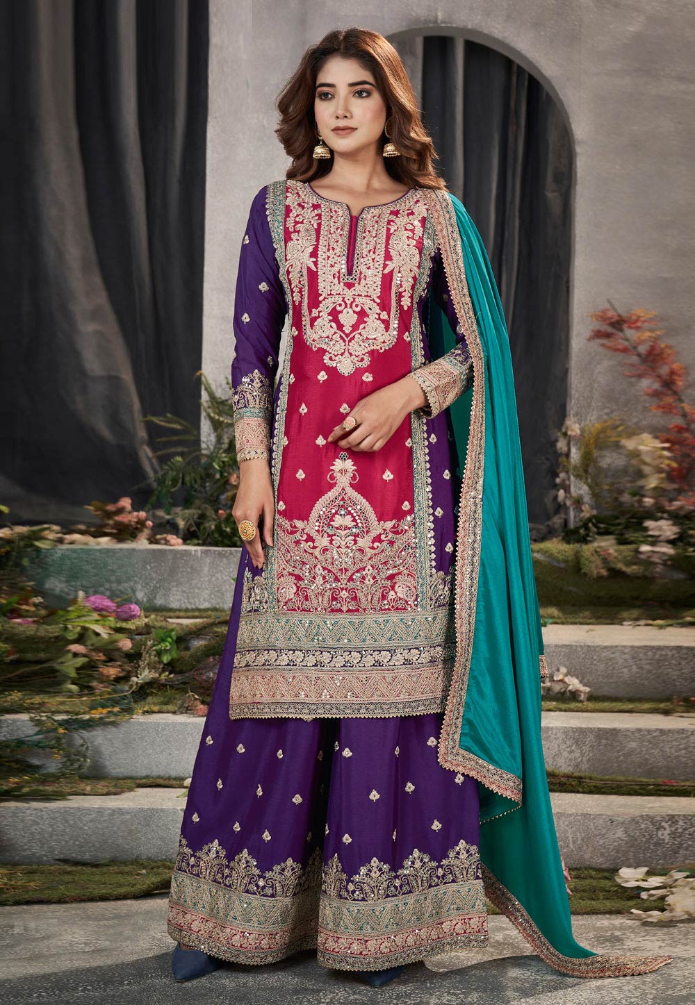 Magenta Chinon Pakistani Suit 279369