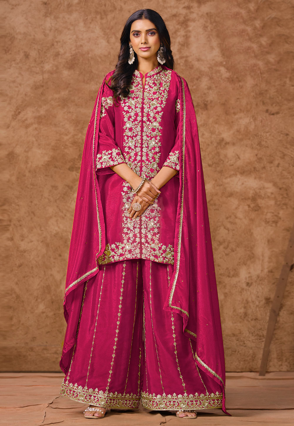 Magenta Chinon Pakistani Suit 305099