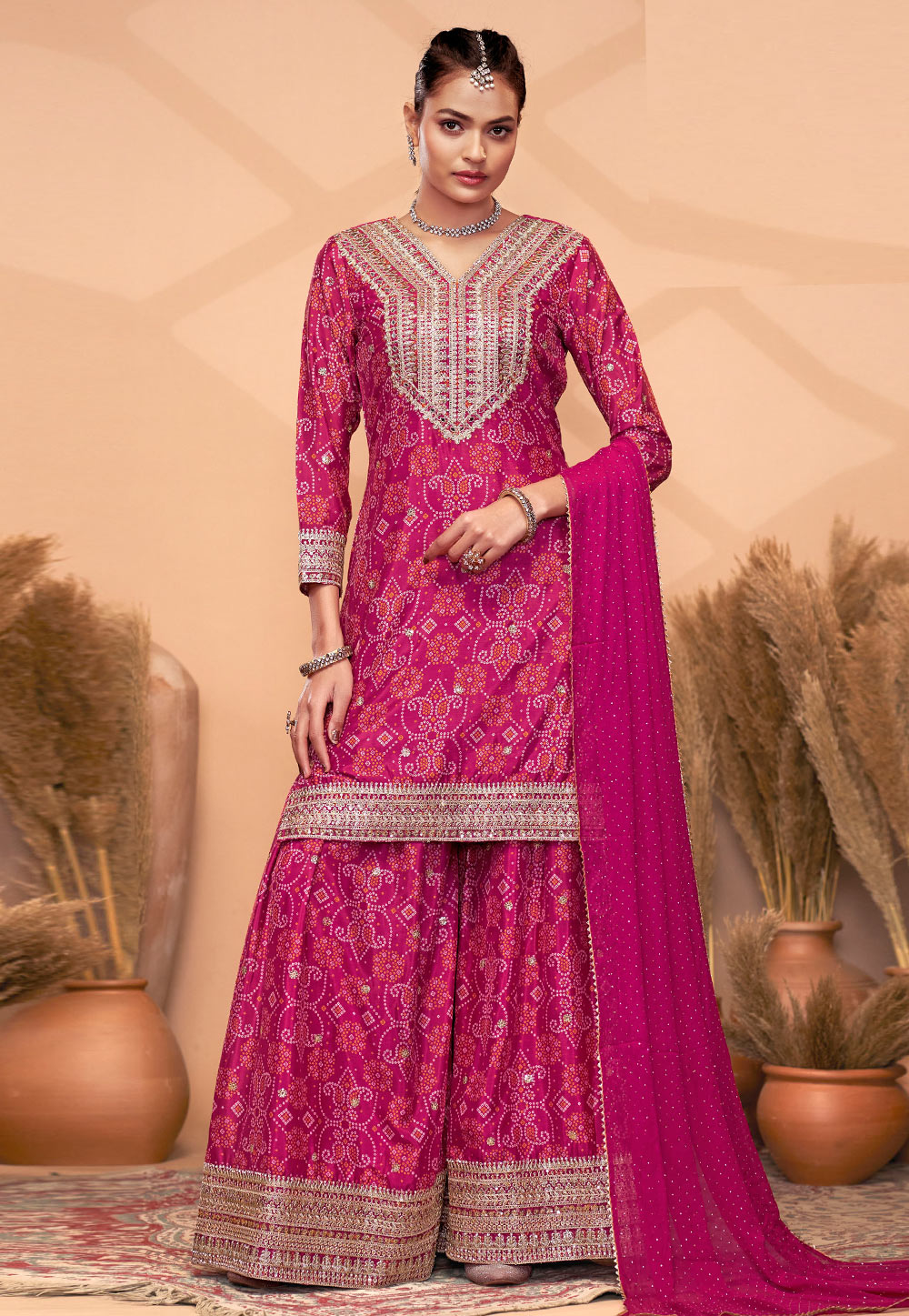 Magenta Chinon Pakistani Suit 305880