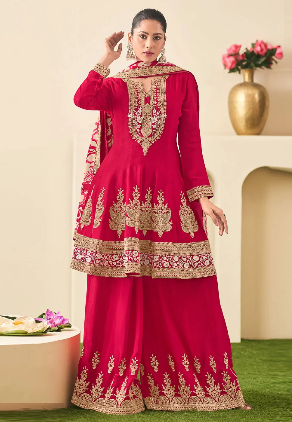 Magenta Chinon Pakistani Suit 303883