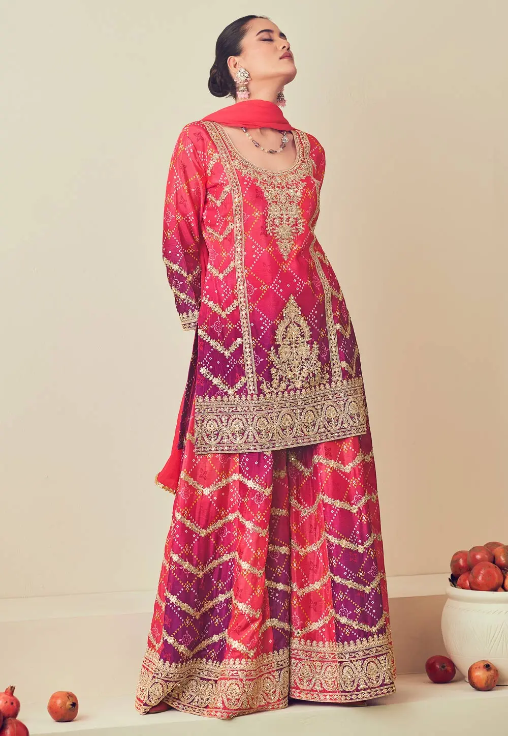 Magenta Chinon Pakistani Suit 303313