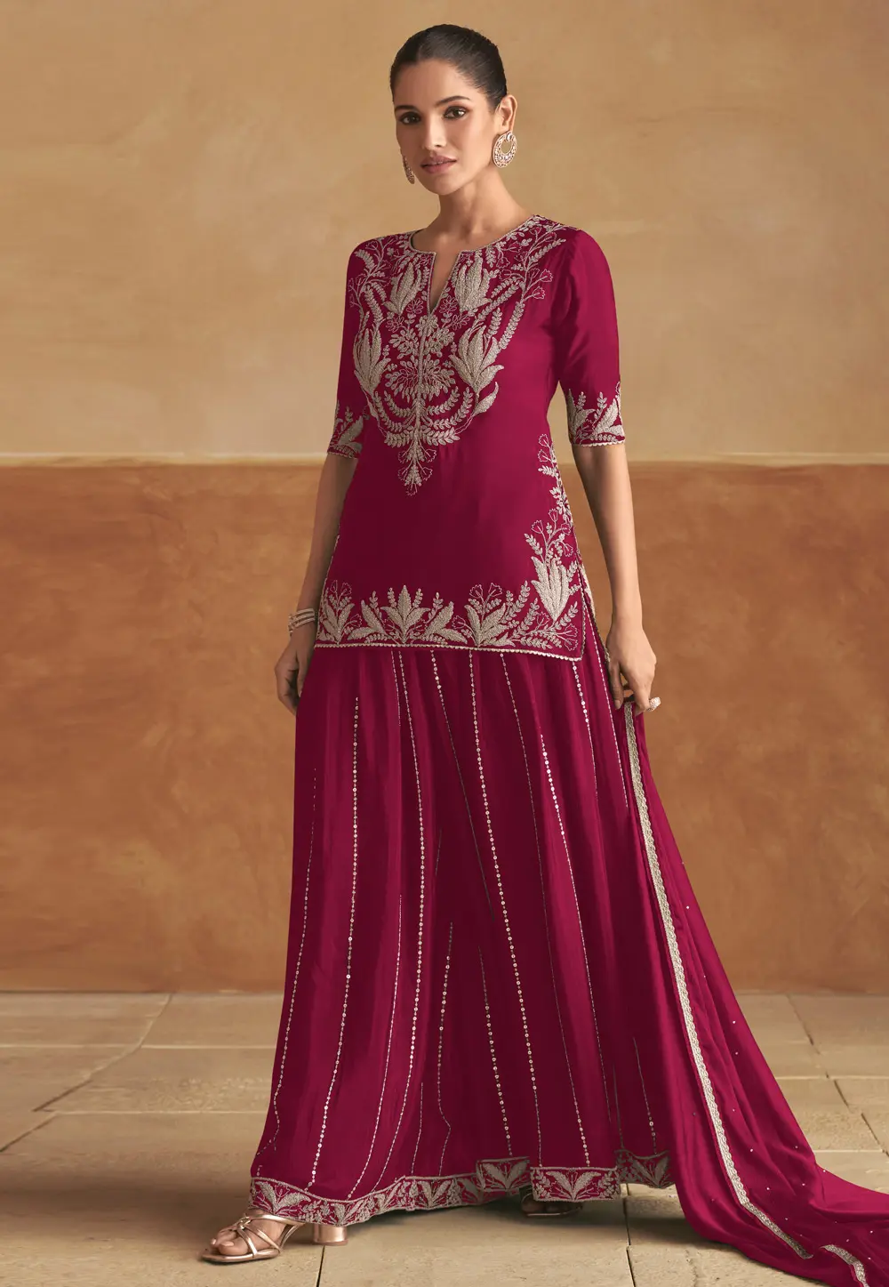 Magenta Chinon Palazzo Suit 304044