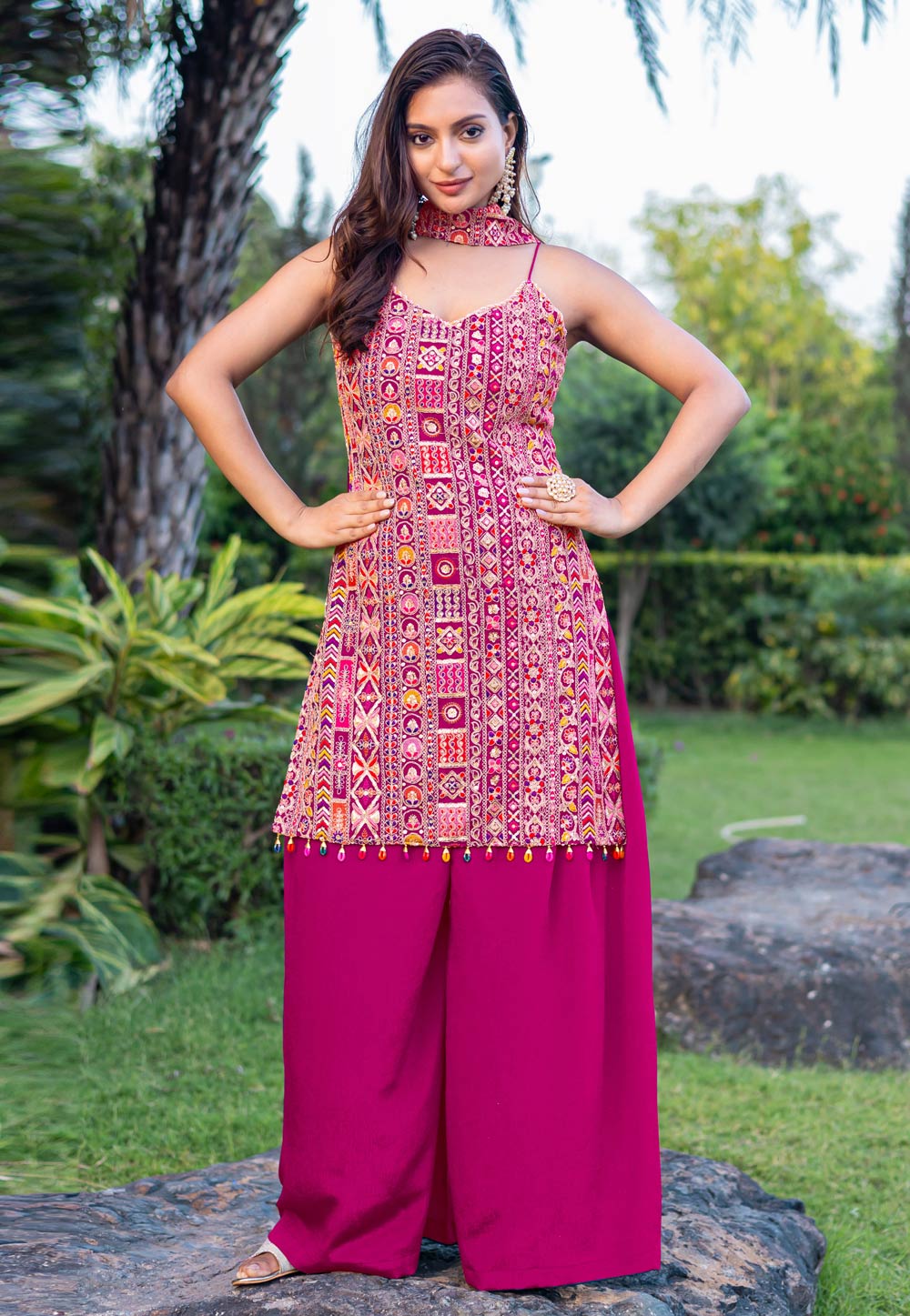 Magenta Chinon Readymade Pakistani Suit 310483