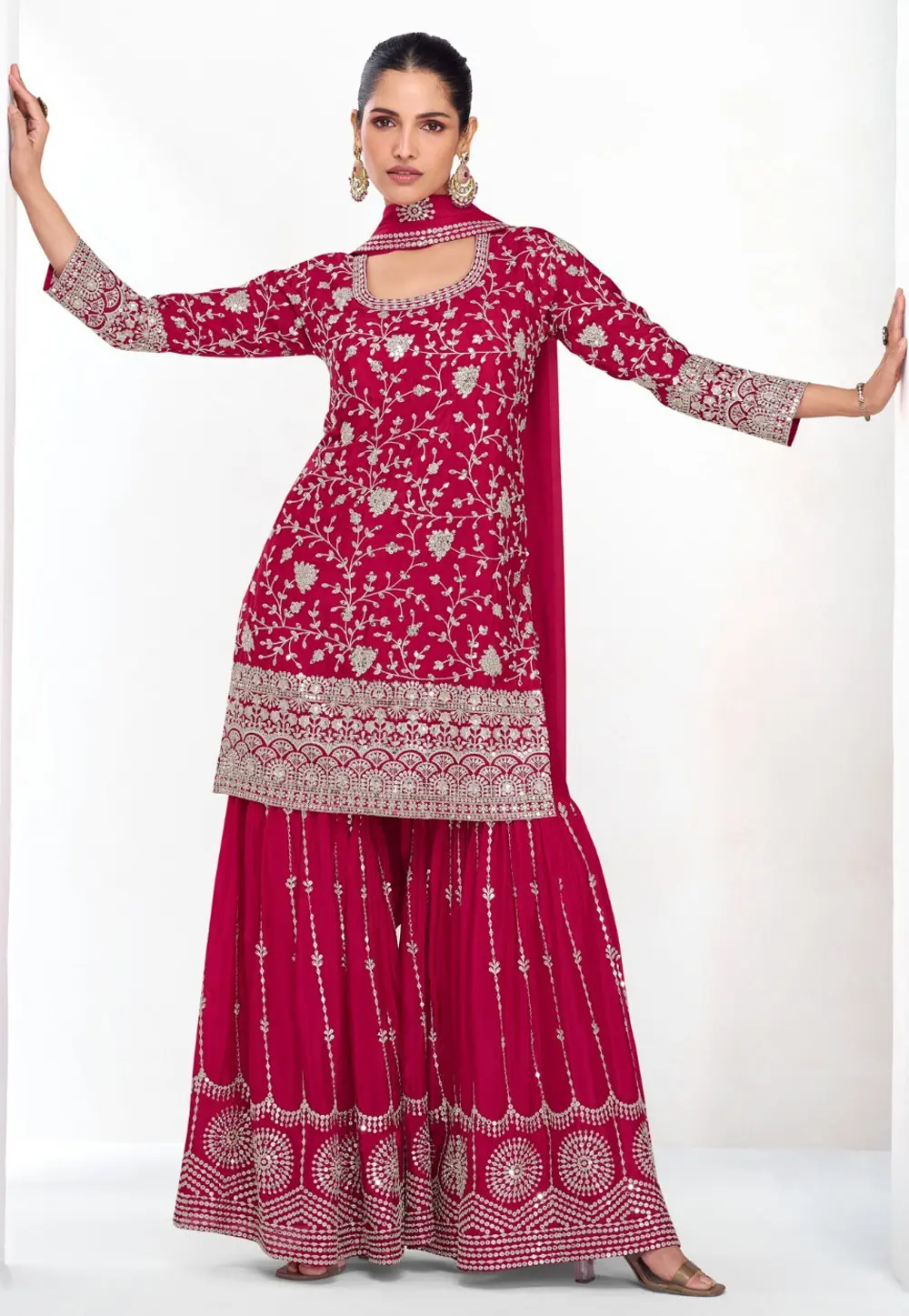 Magenta Chinon Sharara Suit 302557