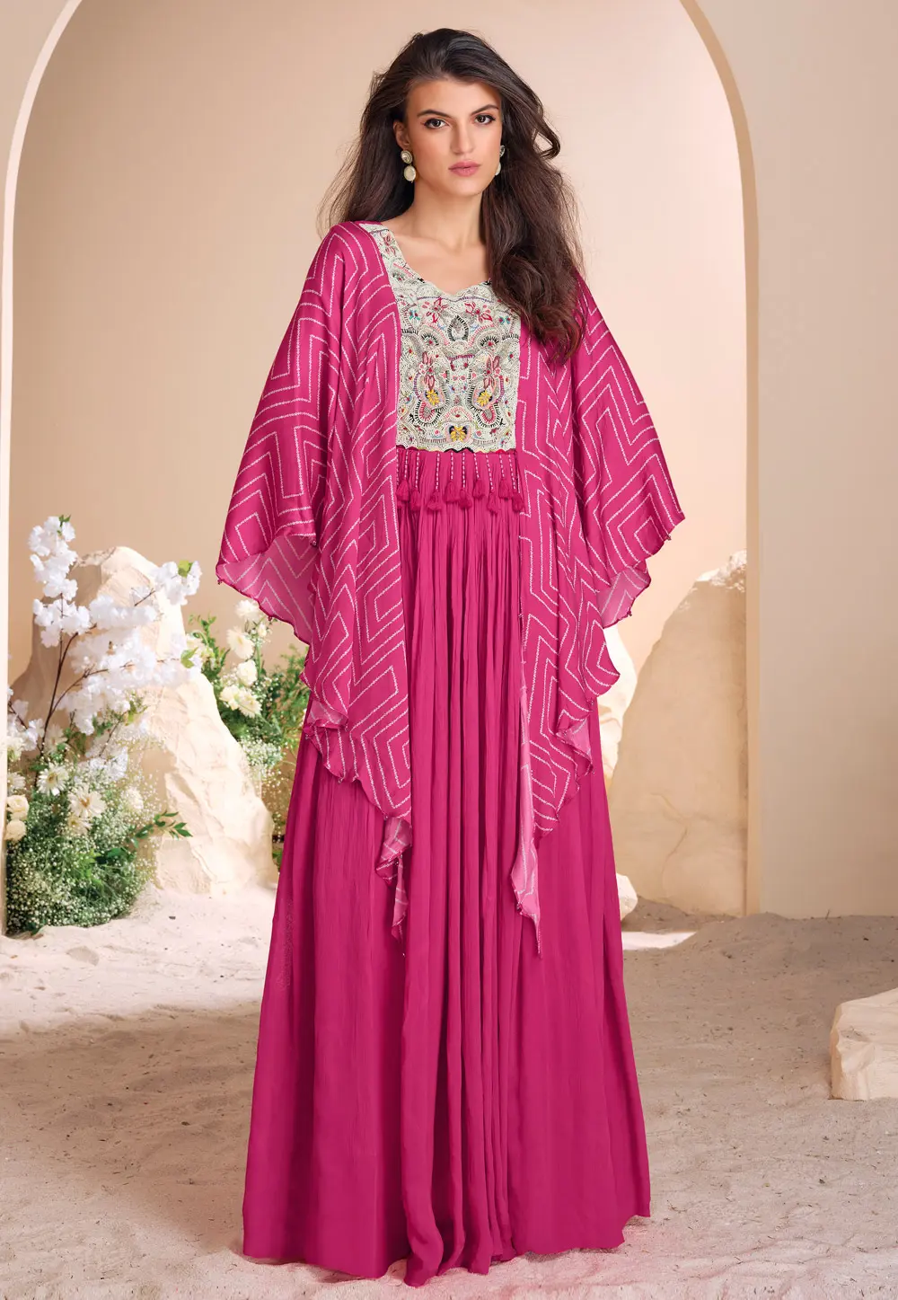 Magenta Chinon Silk Designer Gown 298256