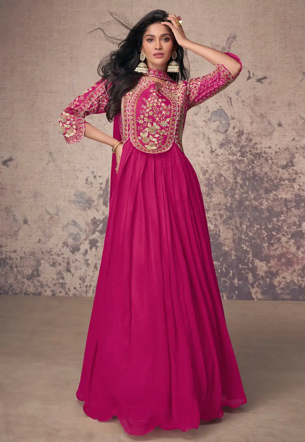 Magenta Chinon Silk Floor Length Anarkali Suit 293334