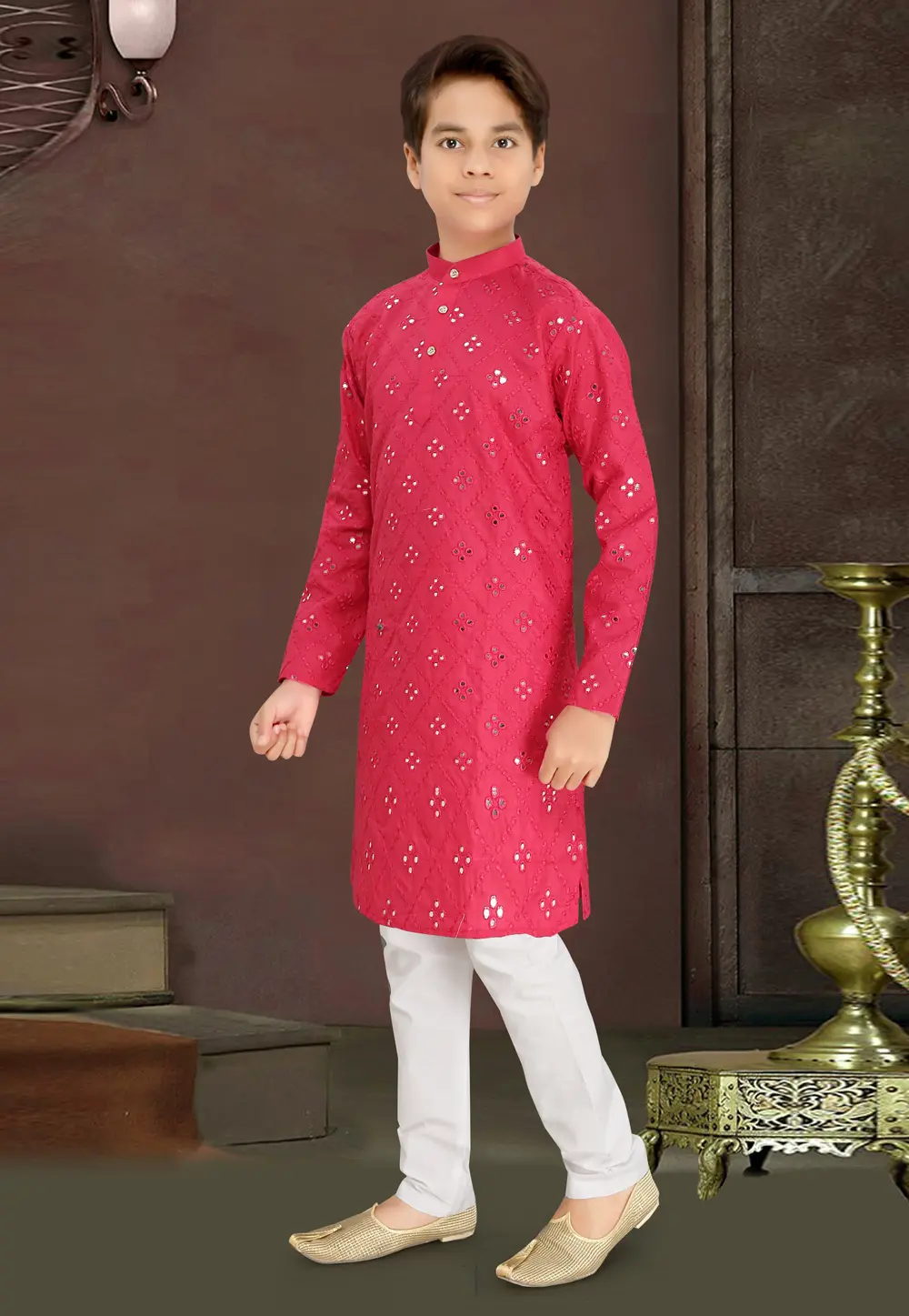 Magenta Cotton Kids Kurta Pajama 298428