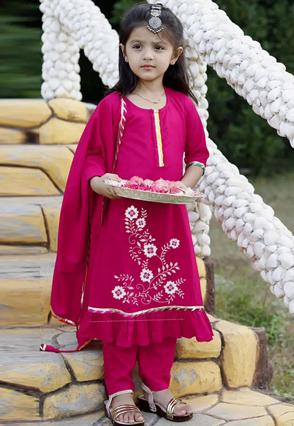 Magenta Cotton Kids Pant Style Suit 301851