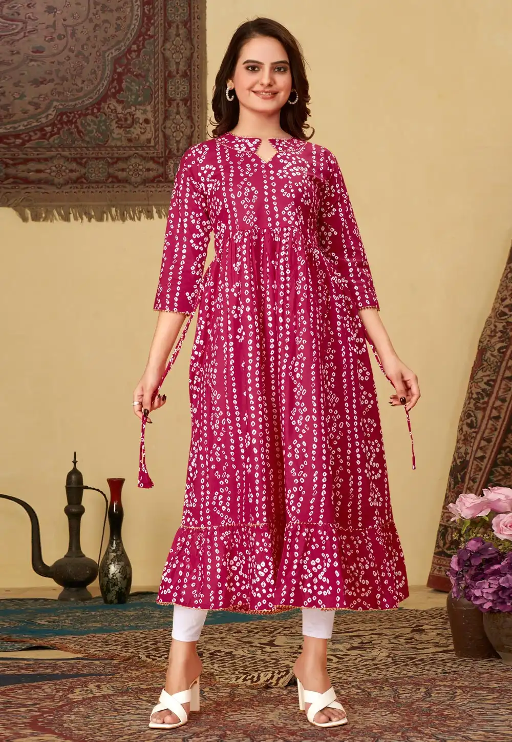 Magenta Cotton Kurta Set With Legging 288652