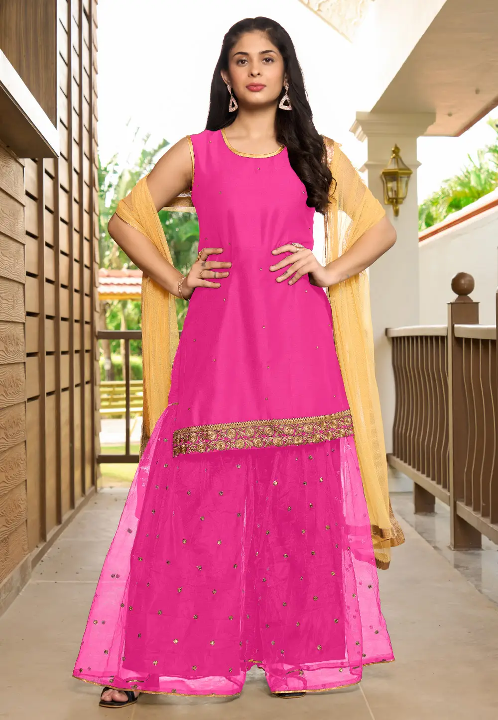 Magenta Cotton Readymade Palazzo Suit 296781