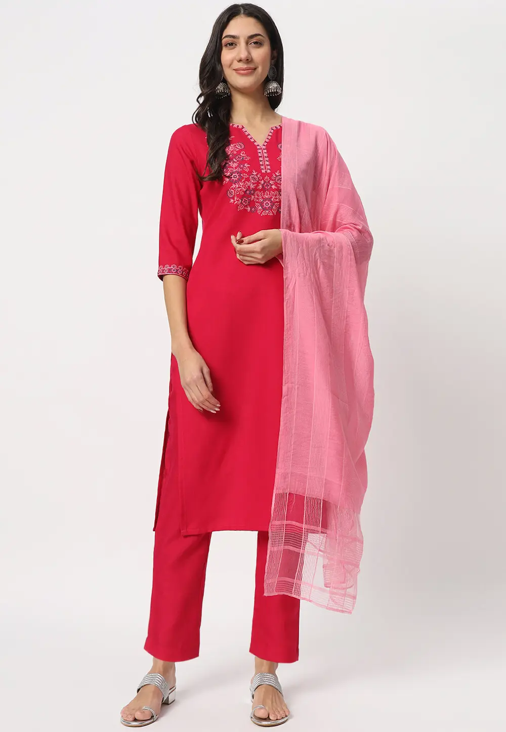 Magenta Cotton Readymade Pant Style Suit 299720