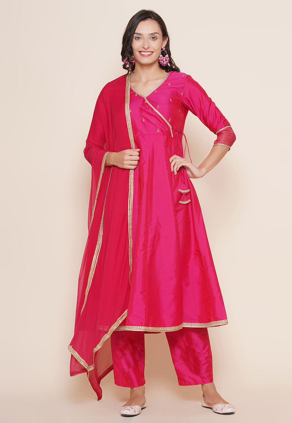 Magenta Cotton Readymade Pant Style Suit 281440