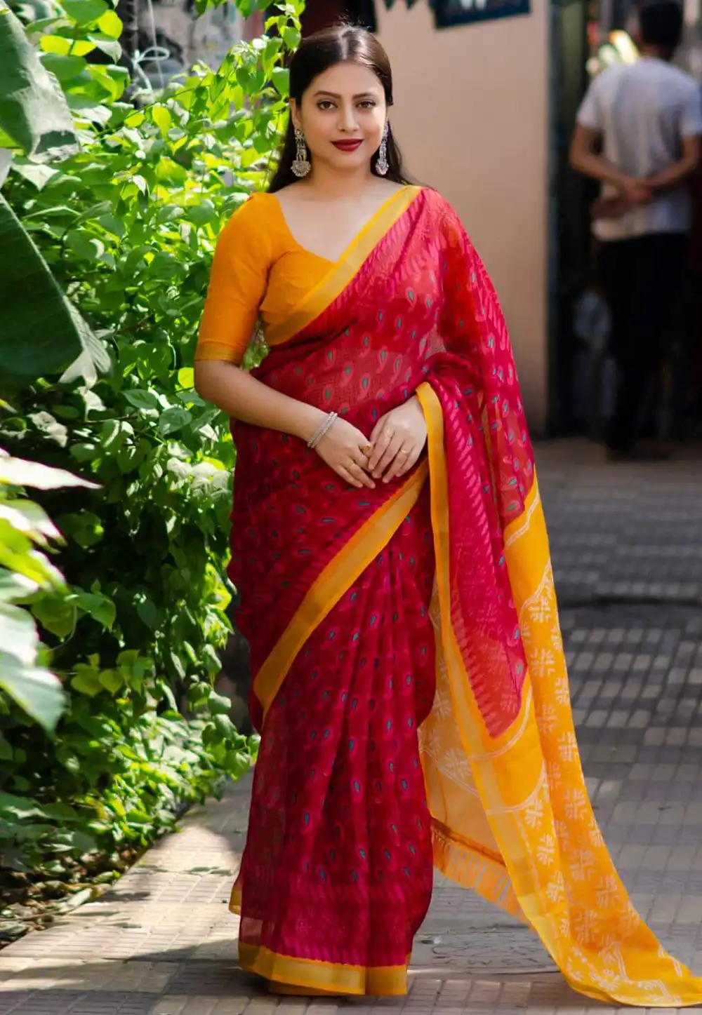 Magenta Cotton Saree With Blouse 289742