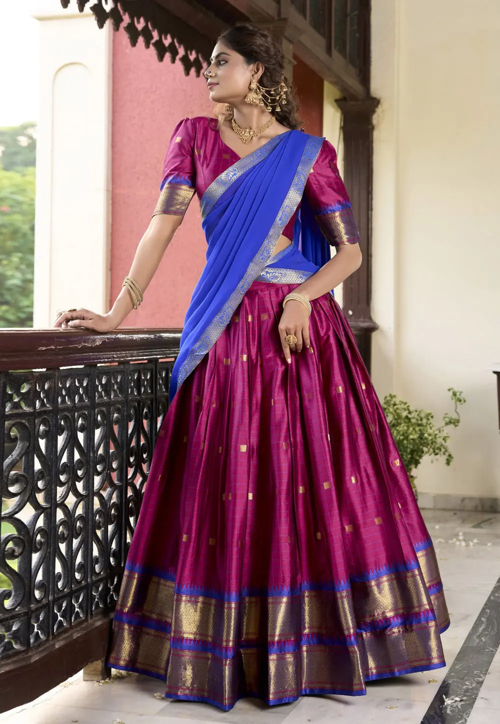 Magenta Cotton Silk Circular Lehenga Choli 297934