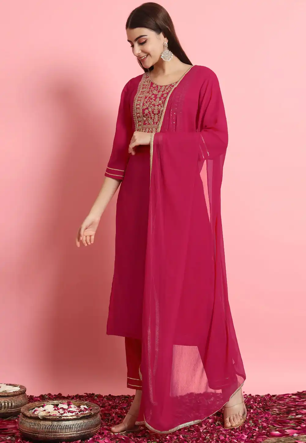 Magenta Cotton Silk Readymade Pakistani Suit 289451