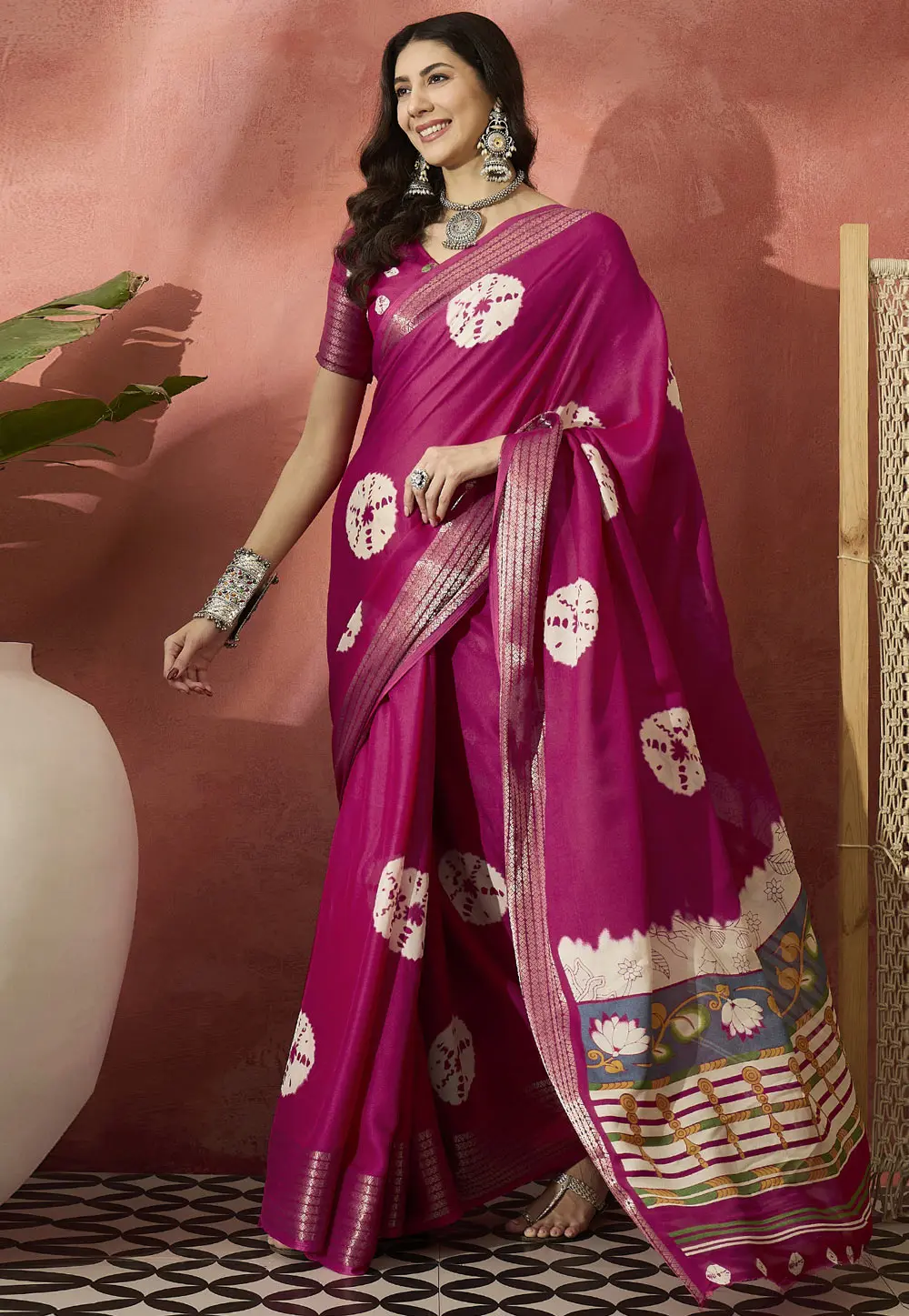 Magenta Cotton Silk Saree With Blouse 304701